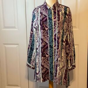 Chico’s Purple Teal Floral Button Down Shirt Chico’s 2 Large 12‎